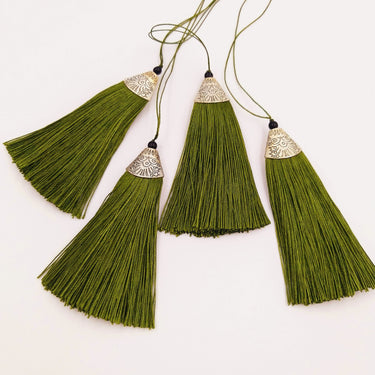 Olive Green Tassels Artificial Silk Tassel with Cone Cap, Earring Tassel, Bridal Tassels
